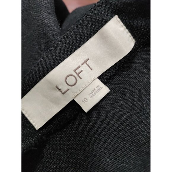 LOFT Black Linen Blend Lagenlook Prairie Linen Maxi Slip Dress Women's Size 10 - Picture 8 of 12